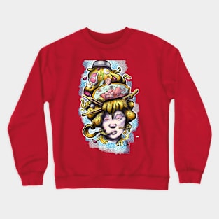 full color jap pop ramen lover lady with chopsticks Crewneck Sweatshirt